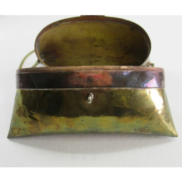 Vtg Brass Pillow Purse Square Copper Art Deco Handbag Chain Shoulder Strap Latch - Picture 13 of 15